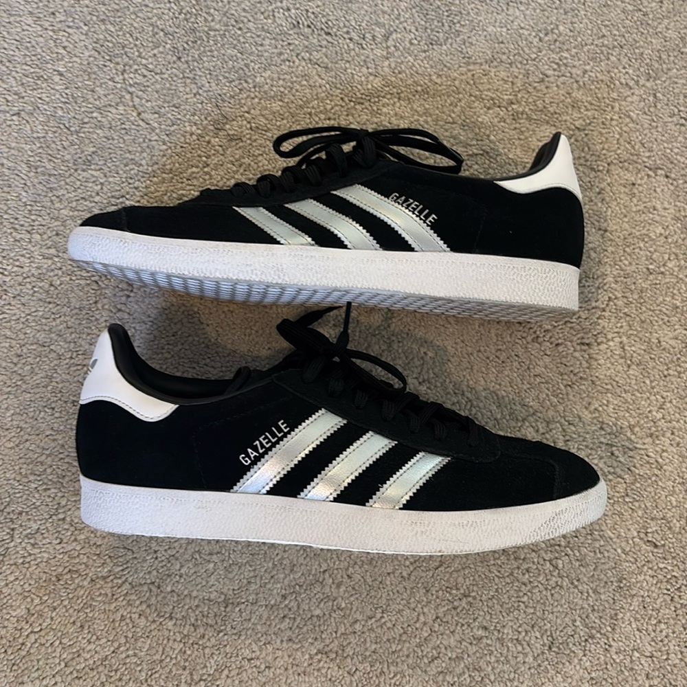 adidas Gazelle Women's Black Suede Sneakers with White Stripes